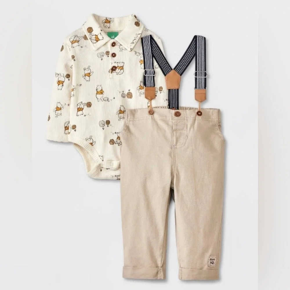 Disney Winnie Pooh 2pc Baby Boy Outfit (Bodysuit Pants with suspenders) 18month